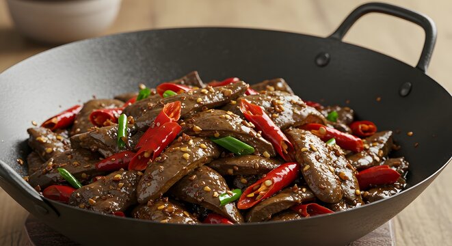 "Hati Buyah Gericht authentisches Street Food Bruneis gebratene Leber mit Chili"