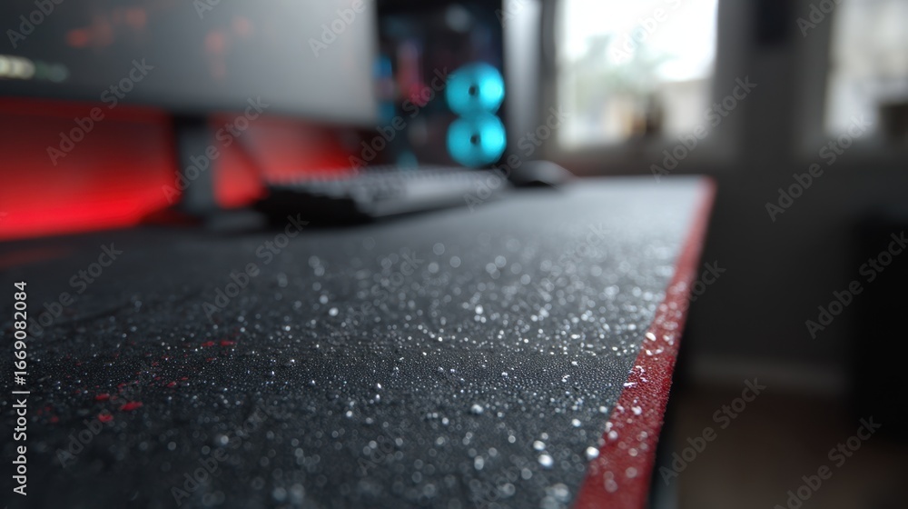 Poster detailed view of a 3dprinted gpu brackets textured surface in sharp focus the surrounding blurred co
