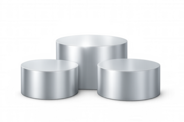Three round silver podiums standing on a transparent background, perfect for showcasing winners or highlighting products