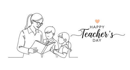 Happy teachers day illustration with teacher reading to students