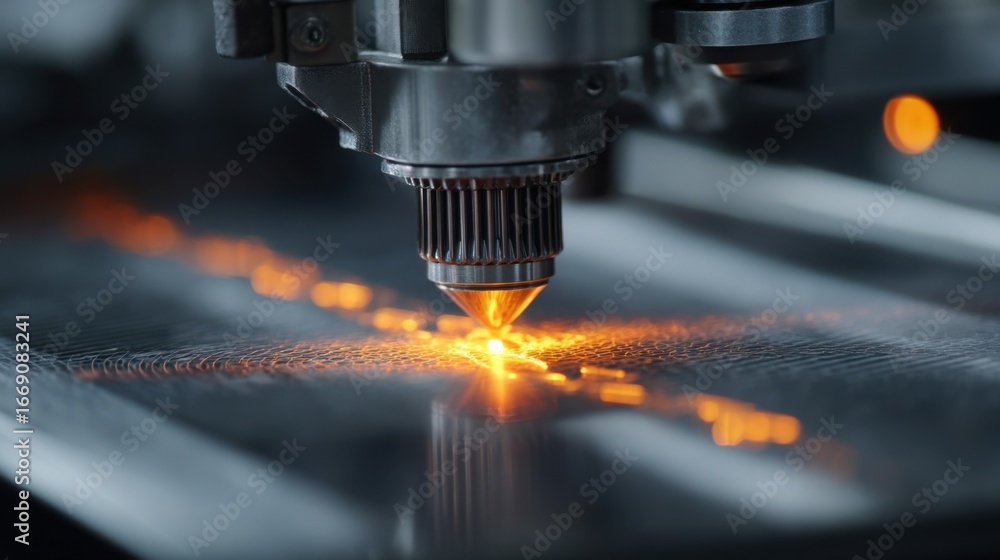 Poster closeup of an operational ultrasonic nozzle highlighting the intricate mechanics and the controlled 