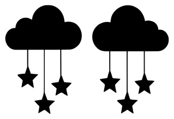 Fototapeta premium Silhouettes of Cloud-shaped Mobile Hangings with Stars