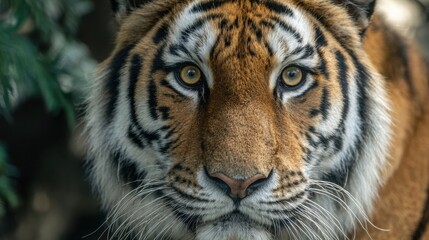 Fototapeta premium Majestic Siberian Tiger Close-Up Powerful Gaze and Striking Stripes