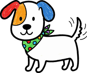 Naklejka premium Dog with a Brightly Colored Crayon Bandana