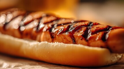 Grilled Hot Dog with BBQ Glaze Close-Up