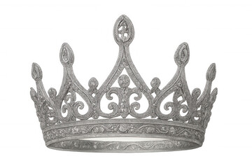 Silver crown positioned against transparent backdrop, symbolizing regal power, royal heritage, aristocratic elegance
