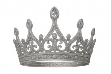 Silver crown positioned against transparent backdrop, symbolizing regal power, royal heritage, aristocratic elegance