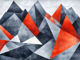 Fototapeta premium Abstract Geometric Mountain Range Red Grey Art