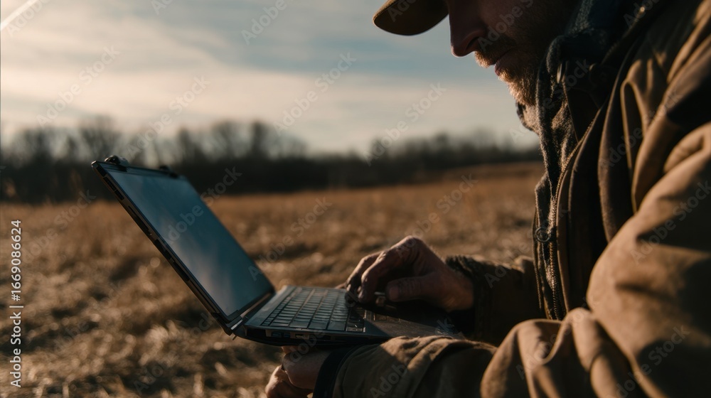 Aufkleber medium shot of a scientist adjusting repeat shot settings on a field laptop control device in crisp 