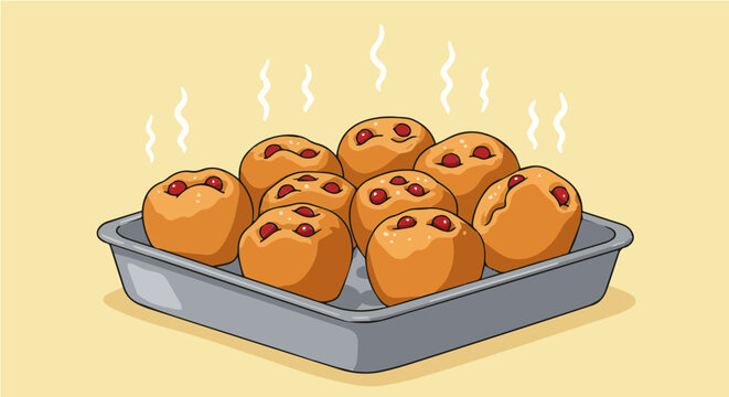 baked buns with cherries in baking tray clip art preview