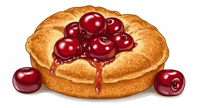 Cherry popover period vector delicious cherry cake dessert recipe with fresh cherries and sweet glaze for baking and pastry lovers