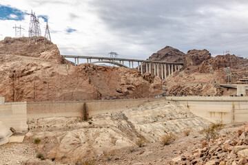 Bridge and Rock Formations at Hoover Dam on a Cloudy Day