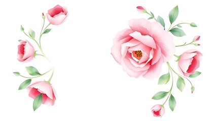 Delicate watercolor floral wreath featuring pink roses, softly illuminated with elegant composition.