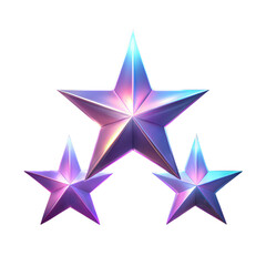 3d icon of three iridescent stars with a gradient of purple and blue, isolated on transparent background