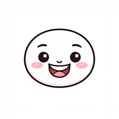 Fototapeta premium a cute cartoon style face of a round character with a cheerful expression. It has large, expressive black eyes, small eyebrows, and rosy cheeks that add to its friendly appearance