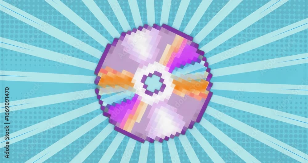 Aufkleber scene load triggers pixel-art disc rotating clockwise each second over stripes for subtle effect