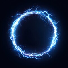Bright Electric Energy Circle with Blue Lightning on Dark Background for Visual Effects and Concepts