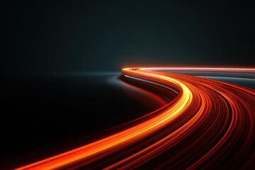 Dynamic Light Trails on a Curved Pathway at Night Capturing Motion and Energy in a Dark Setting