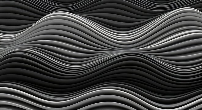 Abstract wave pattern of undulating smooth metallic lines creating a flowing dynamic visual composition