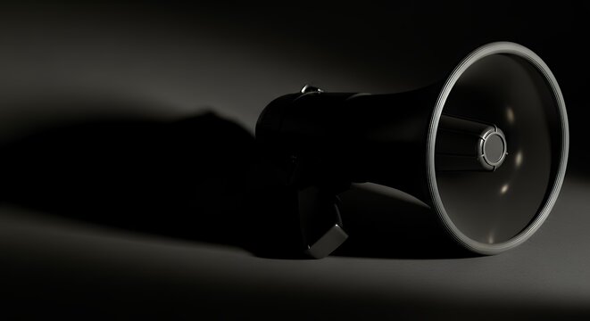 Silent Powerful speaker lying on dark surface with subtle lighting highlighting its sleek design and metallic details for modern electronic - Powered by Adobe