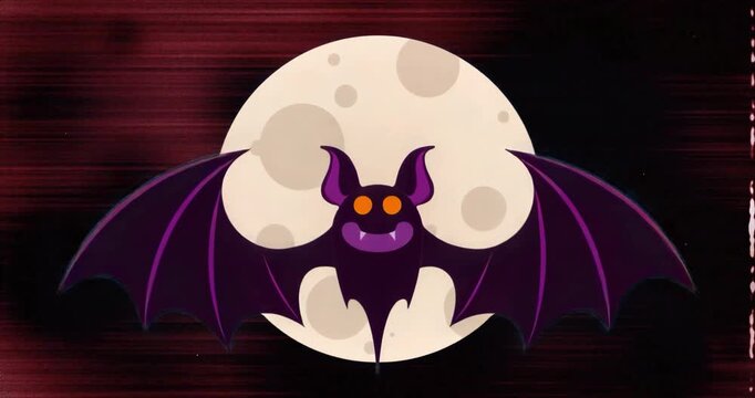 At sequence start cartoon bat flapping wings in front of full moon to illustrate wing cycle