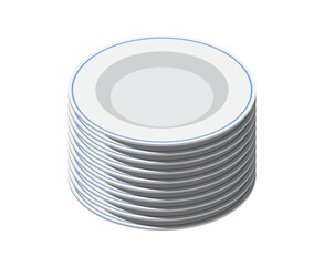 Isometric plates. Empty plates. Isometric cutlery. Isometric tableware. Vector illustration