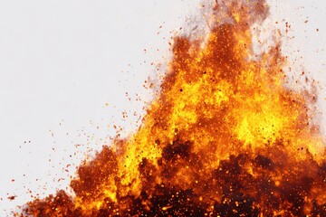 Intense Eruption of Orange Flame and Fire Creating Dynamic Explosive Orange Texture on White Background