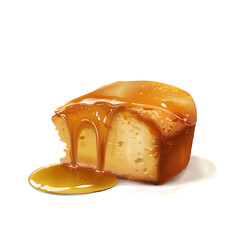 Slice of Cake with Caramel Sauce Dripping