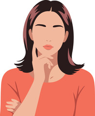 Woman Thinking Pose with Red Shirt Vector Illustration in Portrait Orientation