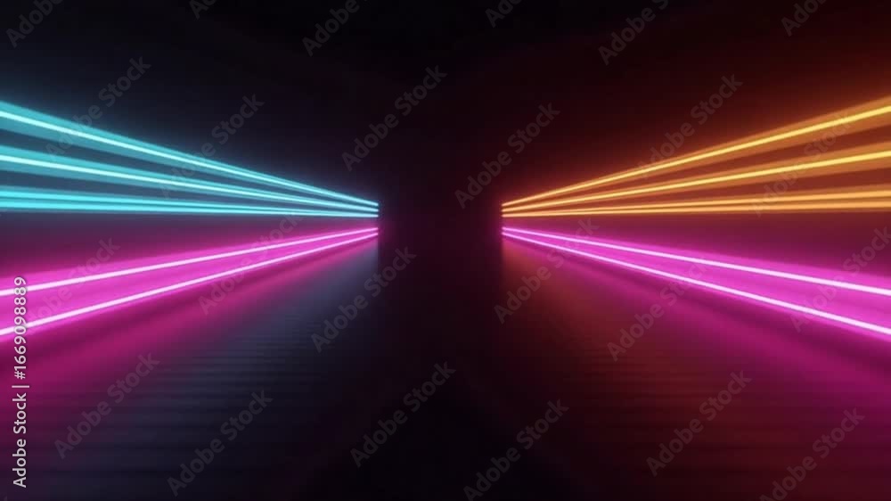 Poster abstract neon light tunnel with colorful lines creating a futuristic and vibrant design