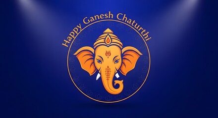 Naklejka premium Happy Ganesh Chaturthi Logo with Stylized Lord Ganesha