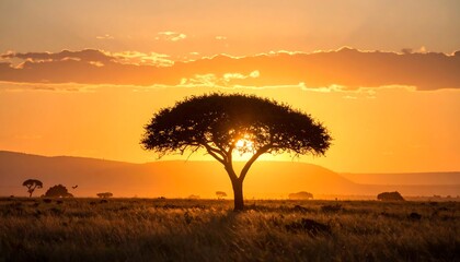 African Sunset with Acacia Silhouette.
