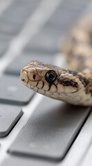 Snake on keyboard representing cyber creeping danger