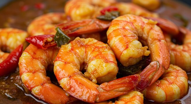 "Plat Udang Sambal authentique mets asiatique de crevettes en sambal &eacute;pic&eacute;"