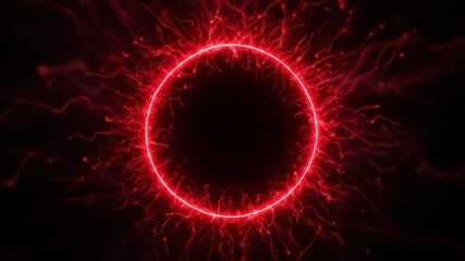 Abstract red circle plasma lightning particle effect, ring with swirling light particles overlay visual effect layer. 4k video - Powered by Adobe
