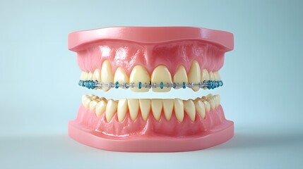 Obraz premium Dental Model with Braces, Orthodontic Teeth Illustration