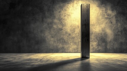 A striking, minimalist image featuring a monolithic pillar, casting a long shadow on a concrete surface.
