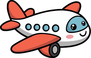 A cartoon airplane with red wings and tail on a white background in a simple illustration style