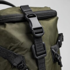 A green bag with a black strap