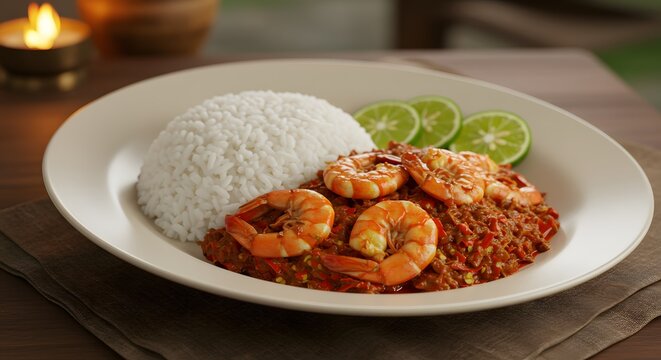 "Plat Udang Sambal savoureuse sp&eacute;cialit&eacute; de crevettes &eacute;pic&eacute;es au sambal"