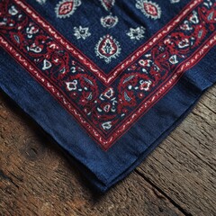 A blue and red paisley bandana