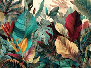 Lush tropical leaf pattern background
