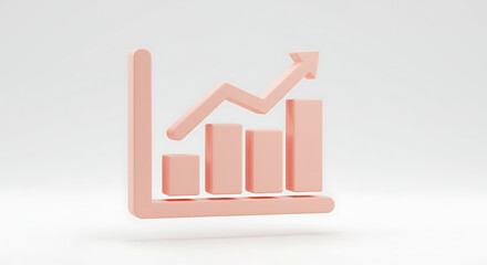 Minimalist 3D Pink Bar Chart with Upward Trend. Business Growth, Data Analysis, Financial Progress Icon