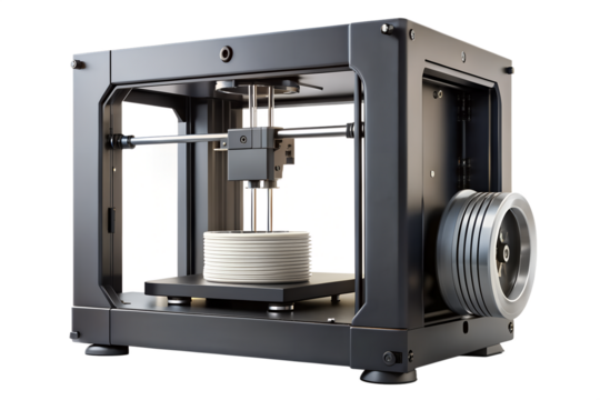 3d printer with filament spool, isolated on transparent background