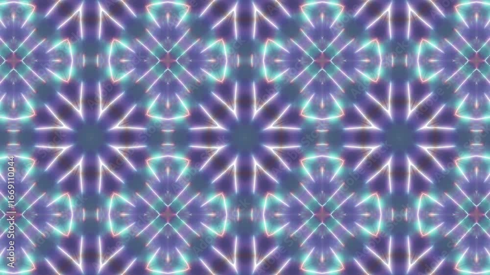 Poster seamless loop of vibrant neon kaleidoscope patterns with glowing lines