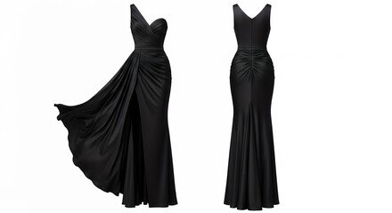 Elegant black evening gowns showcasing sophisticated draping and figure-flattering designs perfect for formal occasions and exclusive events