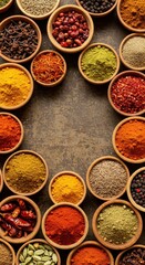 Assorted spices in wooden bowls