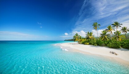 Fototapeta premium breathtaking tropical beach with soft white sand turquoise waters and swaying palm trees a perfect paradise for travel and relaxation