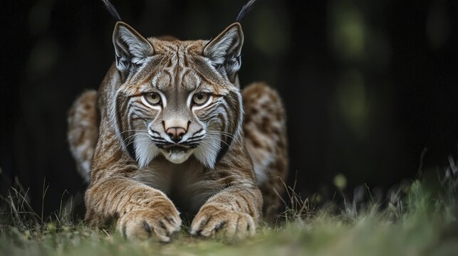 A majestic bobcat gazes intently, its eyes capturing the essence of the wild.