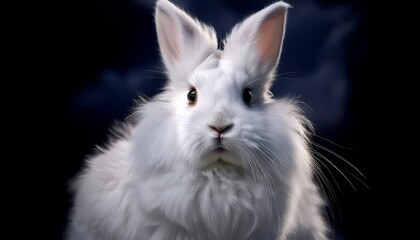 Obraz premium angora rabbit portrait a fluffy white angora rabbit sits upright its long luxurious fur creating a cloud like effect its expressive eyes and upright posture create a captivating image